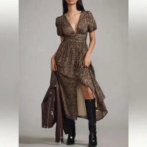 Anthropologie Katerina Button Front Dress Velvet Edition Leopard NWT Size8